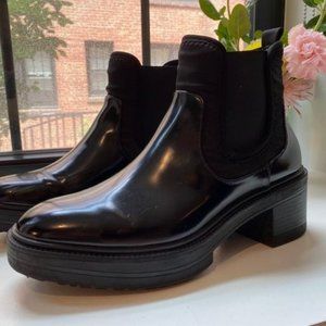 Zara Black Technical Heeled Ankle Boots with Treaded Soles/Rain Boots Size 6.5